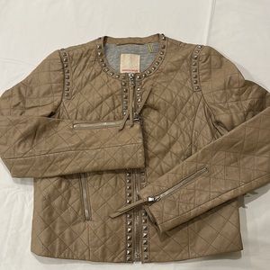 Rebecca Taylor Quilted Studded Tan Leather Jacket
